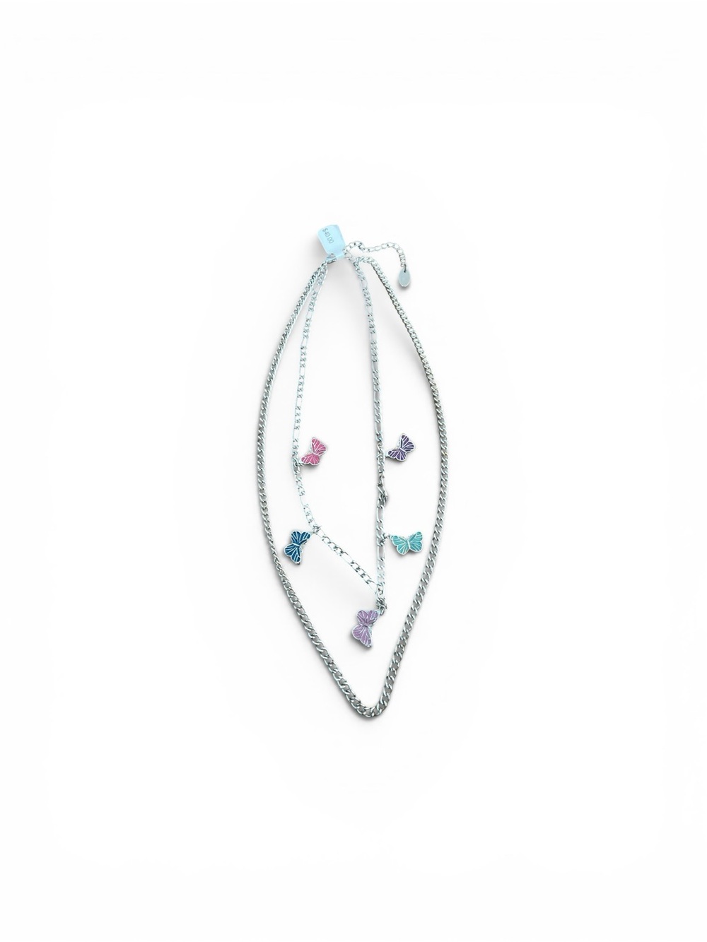 Silver Multi-Chain Necklace with Pastel Butterfly Charms